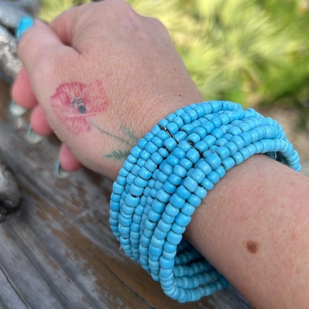 Turquoise Beaded Boho Cuff Bracelet - Picture 4 of 4